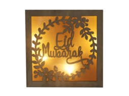Luz Noturna Madeira 3d Lua Estrela Led Decorativa Ramadan Mubarak S/MARCA