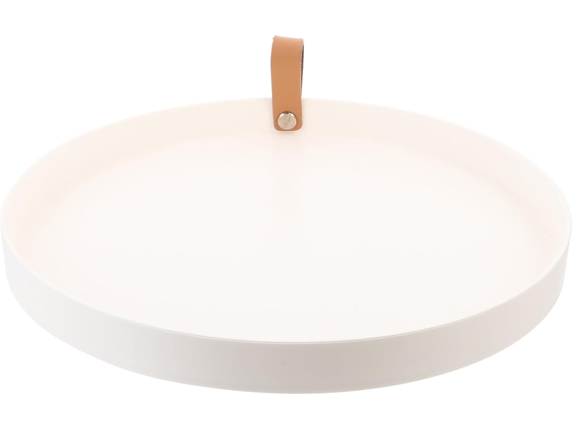 Bandeja Organizadora GOKOCO redonda, em couro PU branco, para cosméticos e joias, compacta e prática