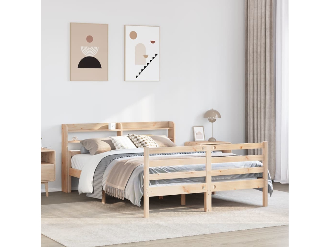 Vidaxl Estrutura De Cama C/ Cabeceira 150x200 Cm Pinho Maciço