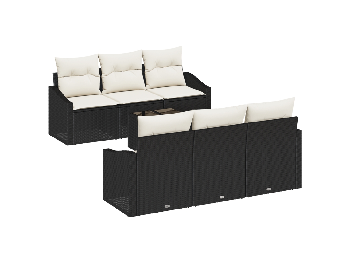 Conjunto 7 Conjunto De Sofá De Jardim Vidaxl Preto Vime Pe (55 X 55 X 37 Cm)