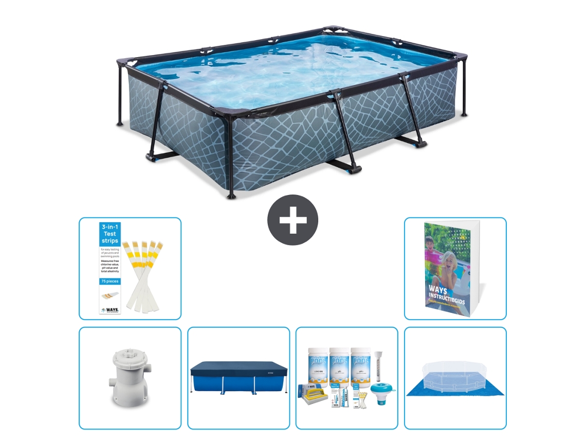 Piscina Exit Retangular Efeito Pedra 300x200x65 Cm 5 peças S251 EXIT TOYS