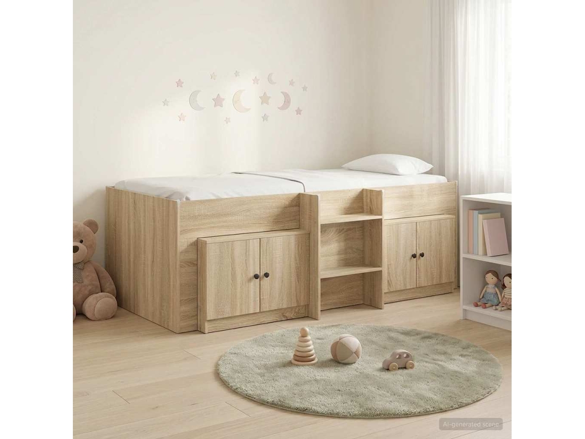 Vidaxl Cama Loft Com Armário Com Armazenamento 3 Unid. Carvalho Sonoma