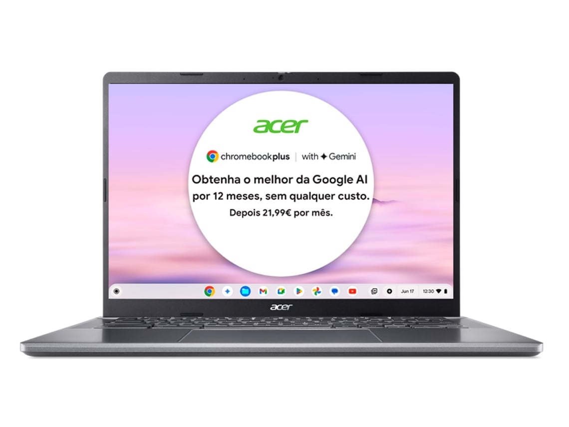 Portátil ACER Chromebook Plus 514 CB514-3H com Google AI (Outlet Caixa Aberta - 14'' WUXGA - AMD Ryzen 5 7520C - RAM:8 GB - 128 GB eMMC - AMD Radeon 610M)