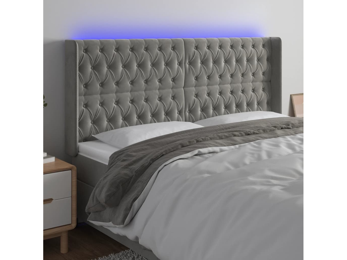 Cabecero de terciopelo con luces LED 183x16x118/128cm Gris Claro