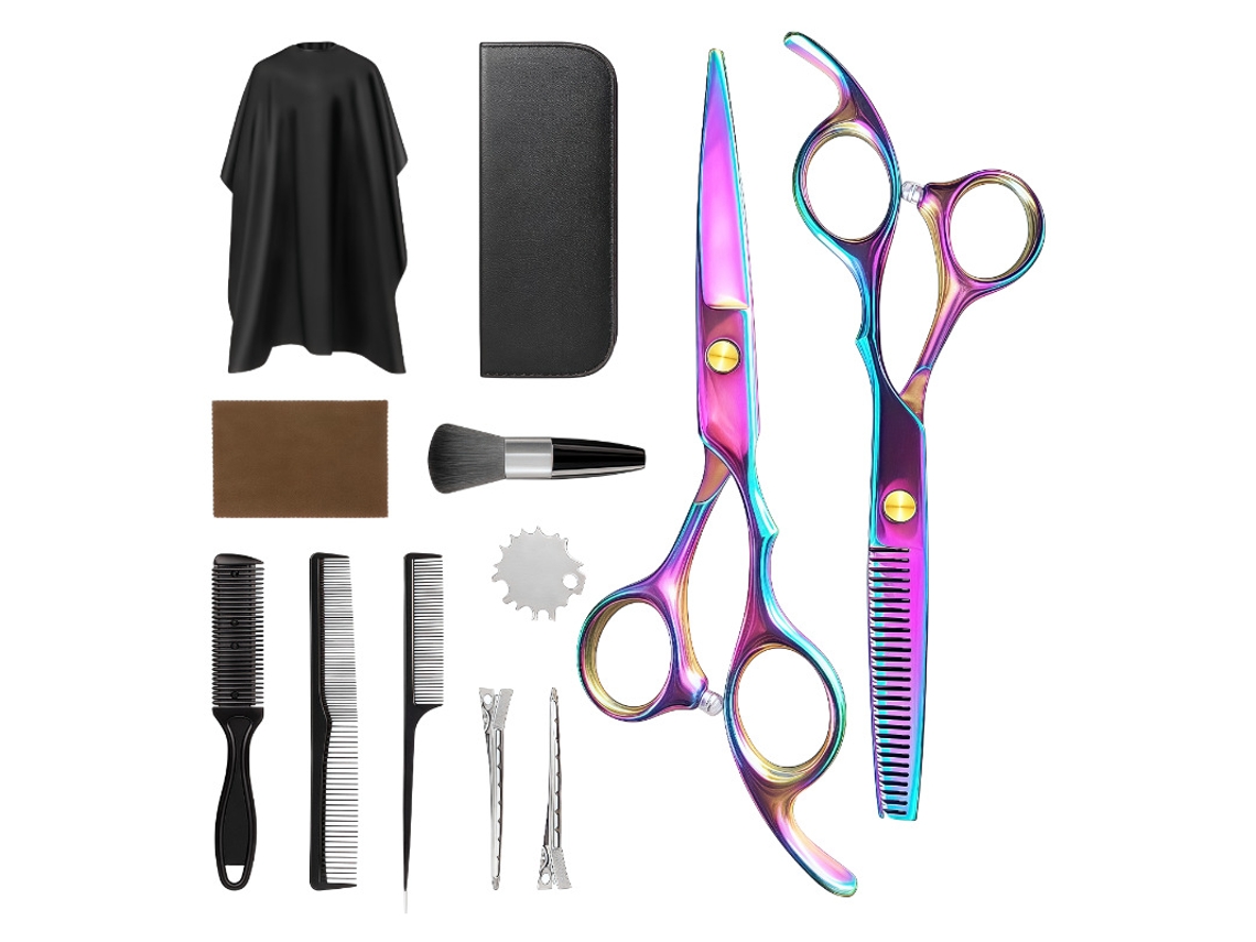 Kit De Tesoura De Corte Cabelo, 12pcs Ferramenta Profissional Para Corte De Cabelo, Para Cabeleireiros Ou Uso Doméstico (iridescente) Cuich