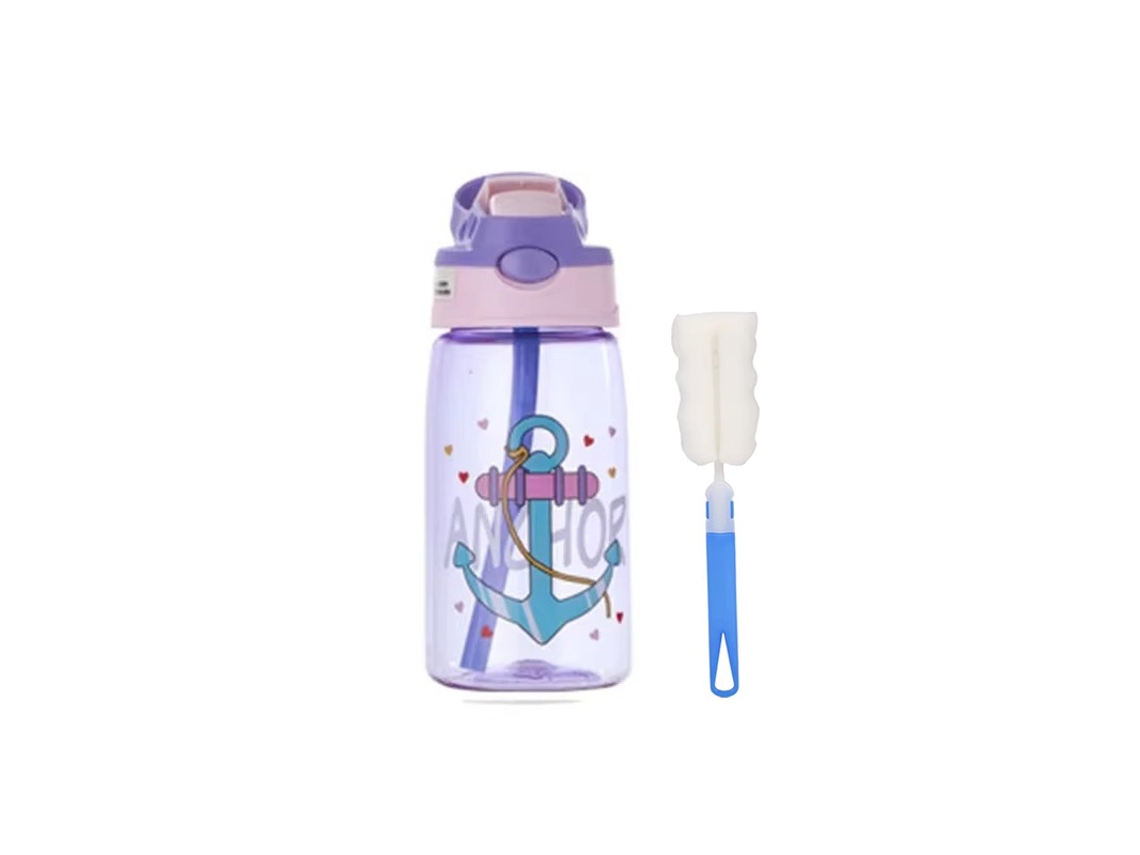 Garrafa de Água Infantil de 480ml com Alça e Tampa Anti vazamento, Design Criativo de Desenho Animado MDUG (conjunto Roxo)