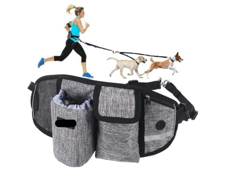 Trela de Hidratação Dupla Mãos Livres para 2 Cães com Absorção de Choque Confortável Telefone Chaves... Canicross Corrida RLBSL