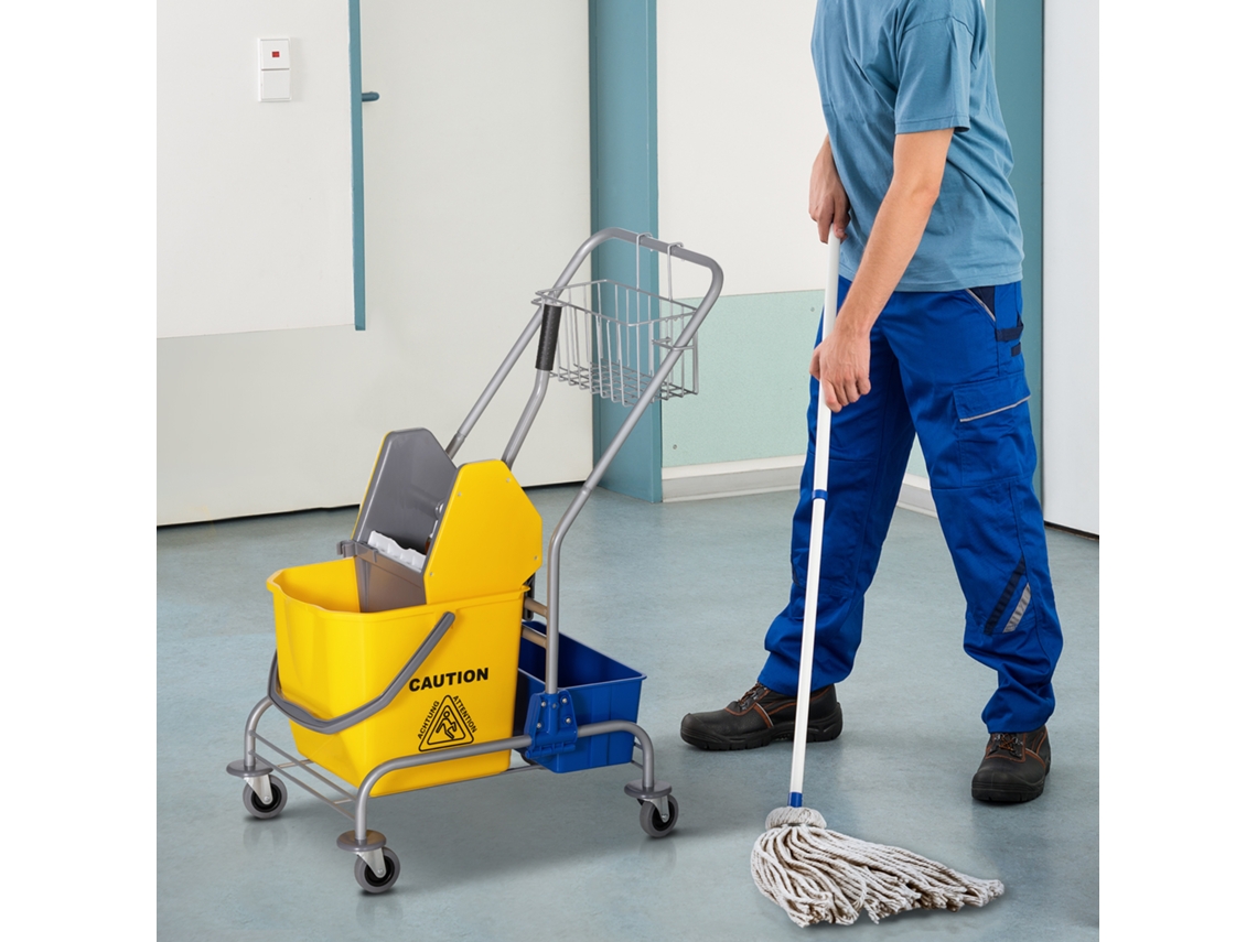 Reinigungswagen, Moppwagen, 25 L Fassungsvermögen, 4 Räder, Kunststoff, Gelb