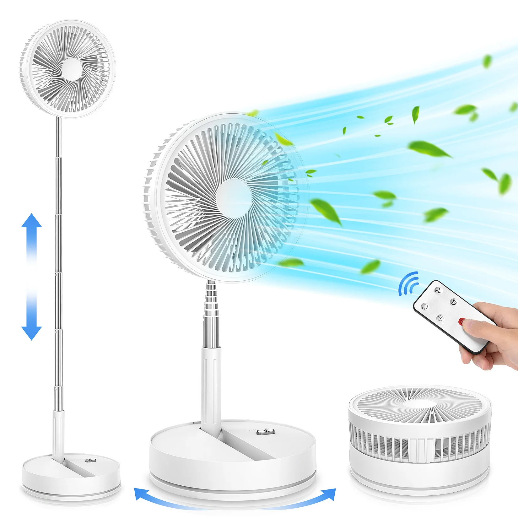 (branco) Ventilador Chão Telescópico Dobrável para Uso Doméstico, Ventilador de Mesa Portátil e Silencioso