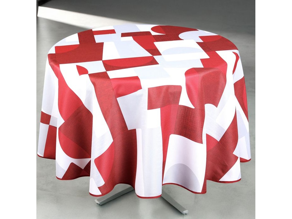 Toalha Anti-manchas Redonda Design Geométrico Vermelha 160x160 Cm