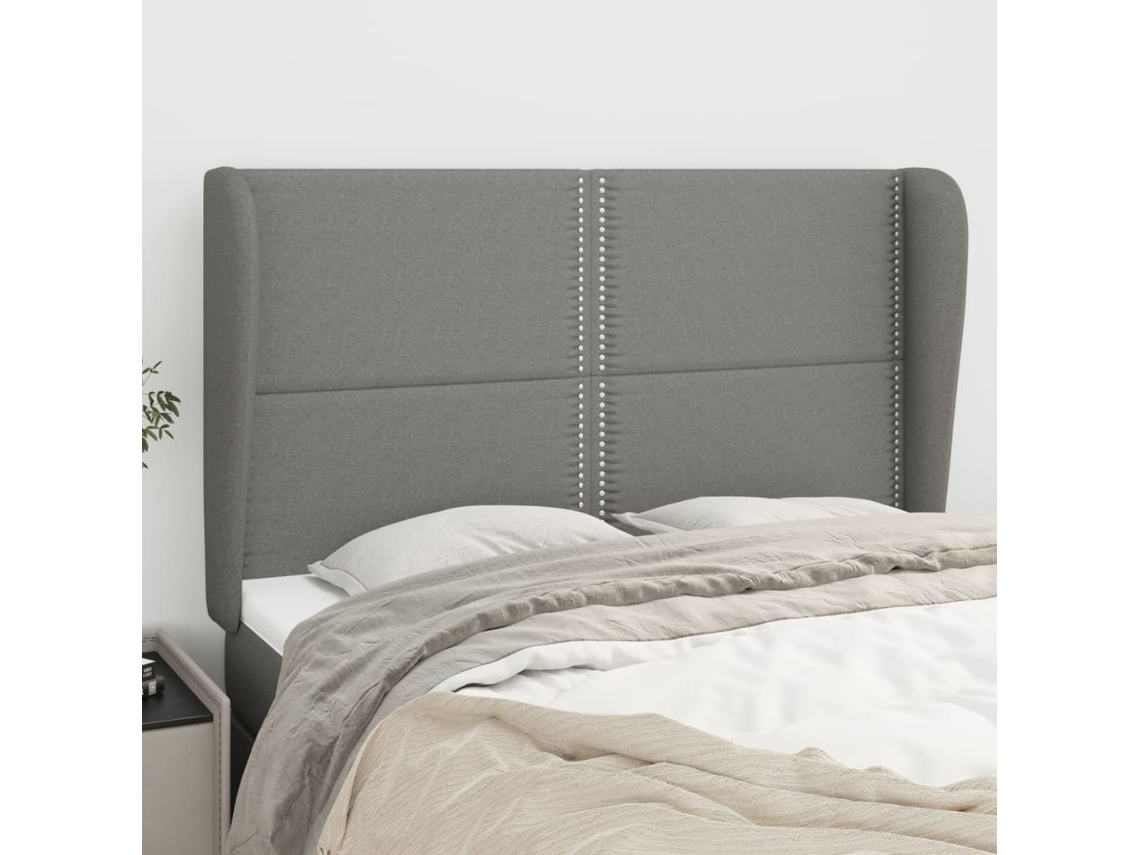 Vidaxl Cabeceira Cama C/ Abas Tecido 147x23x118/128 Cm Cinzento-escuro