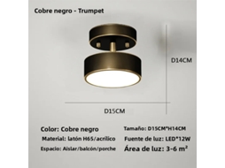 Luminária de Teto Redonda Nórdica Dourada/preta com Led e Fonte de Luz Led. MDUG (branco Quente/preto, 15 Cm)