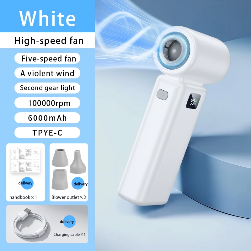 Ventilador MDUG com motor brushless, alta velocidade, bateria de 6000mah (branco marfim)