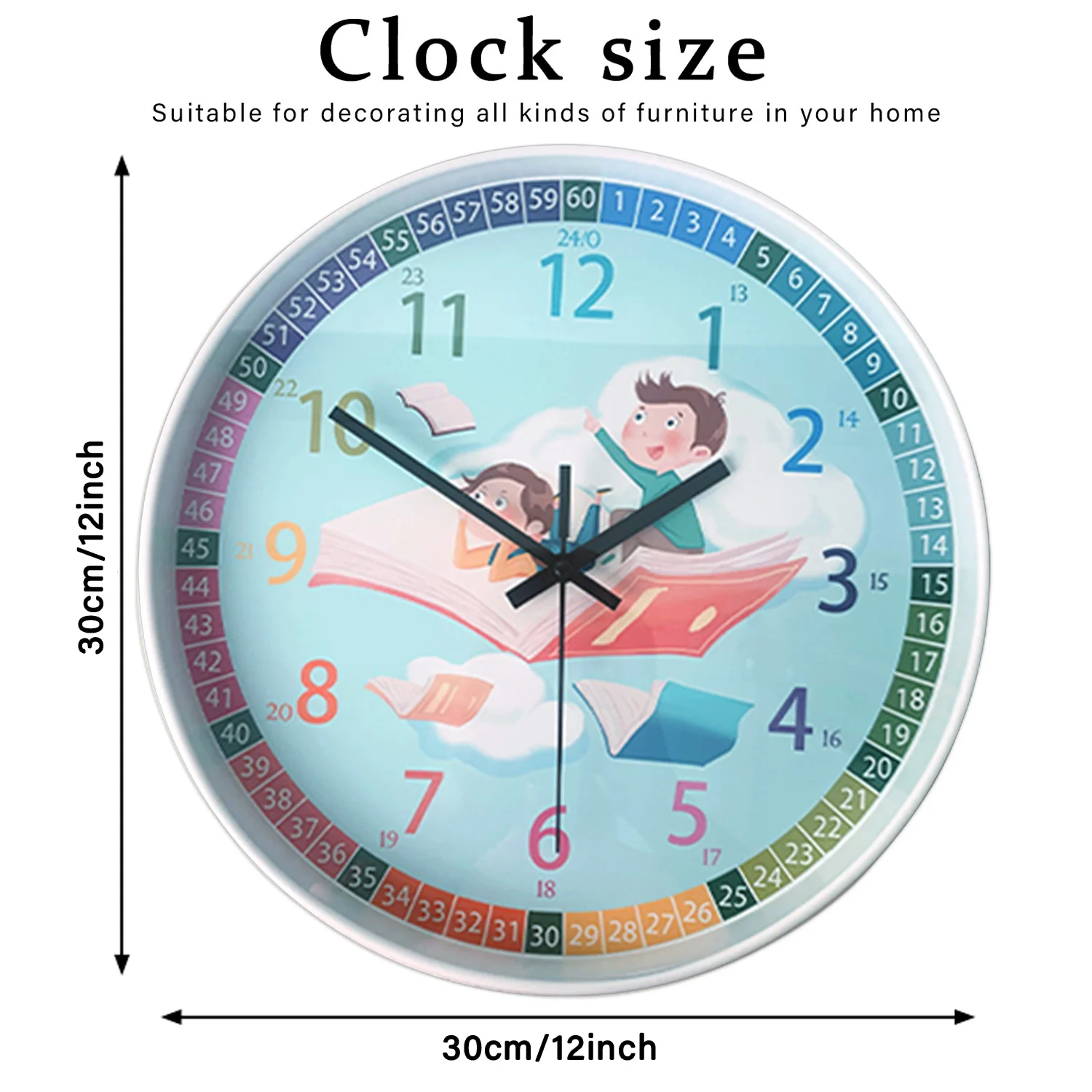 Relógio De Parede Simples De 30 Cm (12 Polegadas), Adequado Para Educação Infantil, Relógio De Quartzo Colorido.