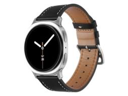 Pulseira De Couro Com Fivela Prateada Em Aço Inoxidável Para Samsung Galaxy Watch8 / Watch8 Classic
