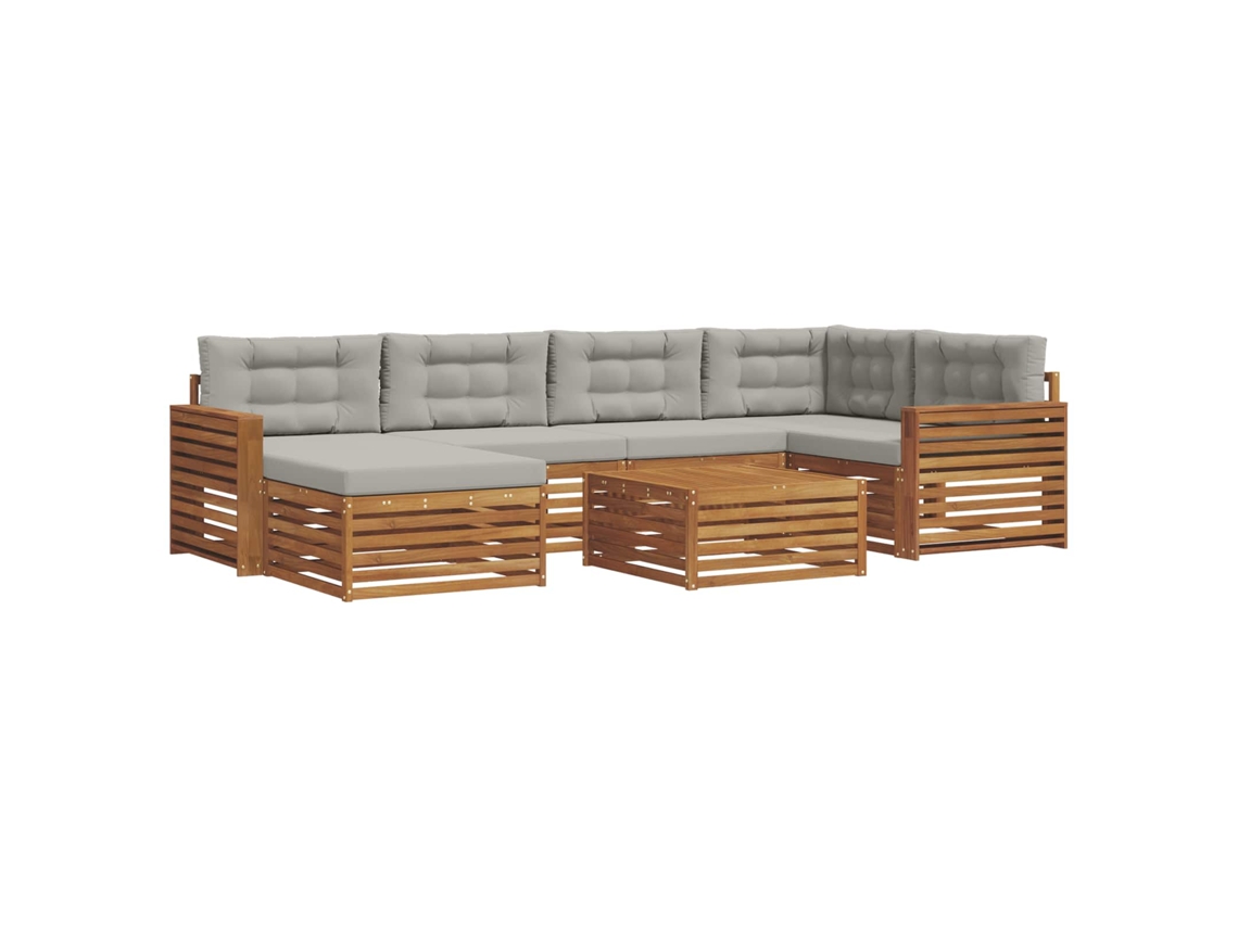 Vidaxl Conjunto De Sofás Para Exterior 7 Pcs Cinza Natural E Claro