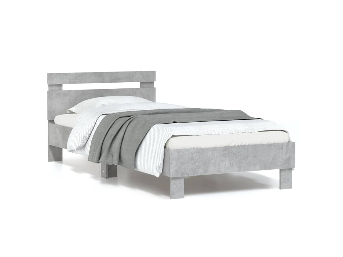 Vidaxl Estrutura De Cama C/ Cabeceira/luzes Led 90x190cm Cinza Cimento