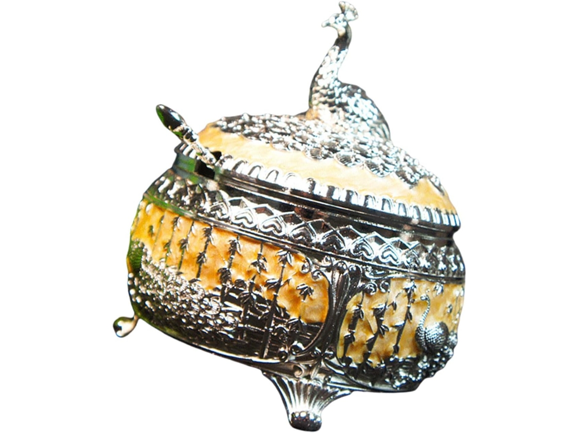 Açucareiro De Liga Metálica Com Tema De Pavão, Com Tampa E Colher - Elegante Pote Para Doces Na Cozinha