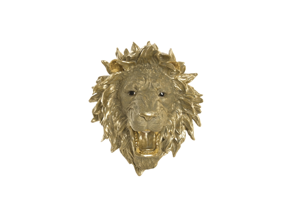 Luminária de Resina com Aplique de Leão Dourado, 38,5 X 28 X 44,5 Cm ALEXANDRA HOUSE LIVING