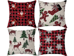 Conjunto De 4 Capas De Almofadas De Natal De 45 X 45 Cm, Com Veado, Floco De Neve, Homem Biscoito De Gengibre E Meia De Natal. Loja Olysi