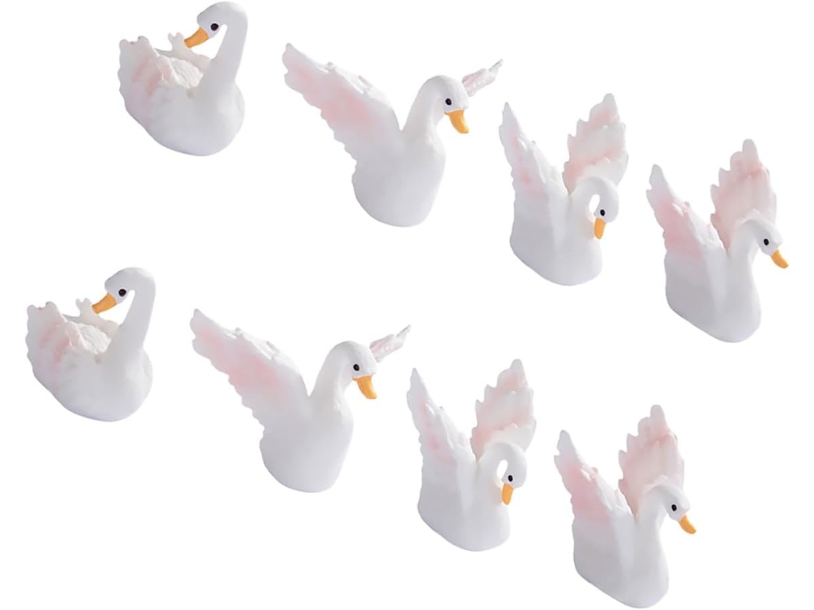 Inoomp 8 Miniaturas de Cisnes Feitas de Resina Robusta, Realistas e Leves, para Jardins de Musgo e Terrários Caseiros, CHABERLU