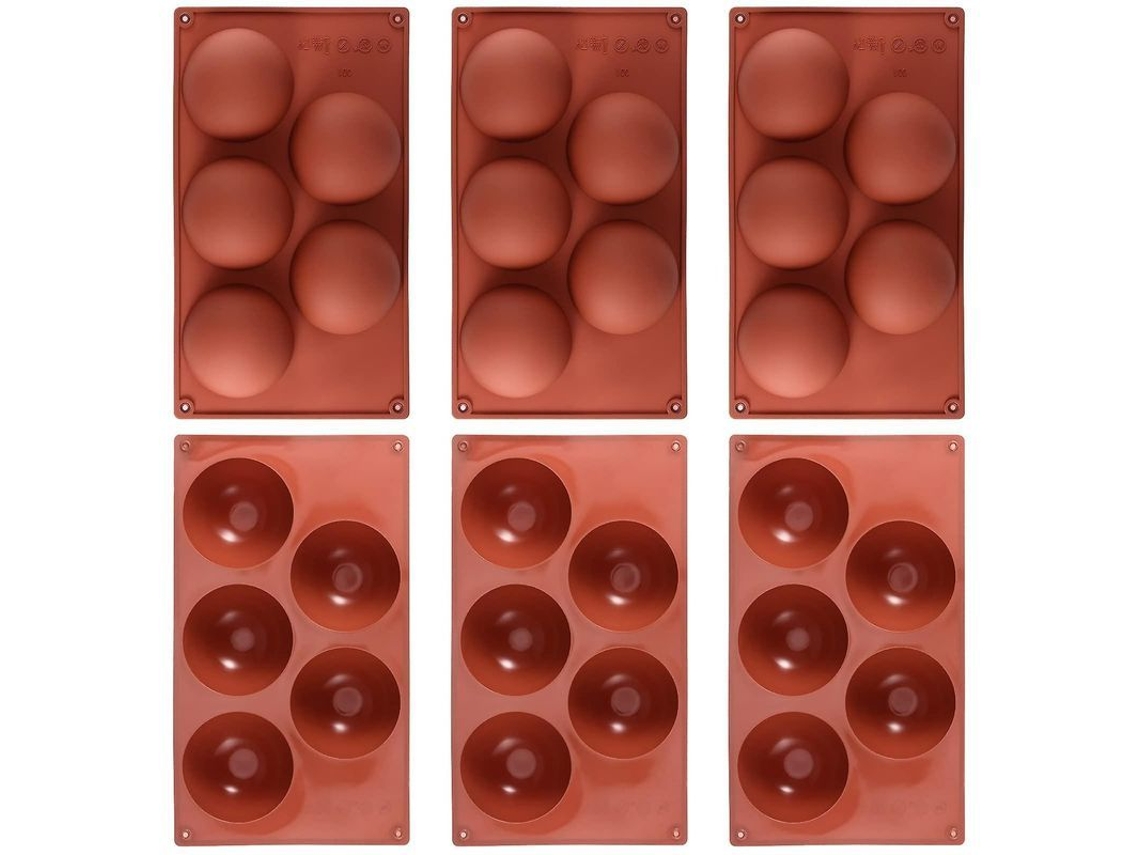 6 Moldes De Silicone Semiesféricos 5 Cavidades 8 Cm, Para Chocolate, Geleia, Pastéis