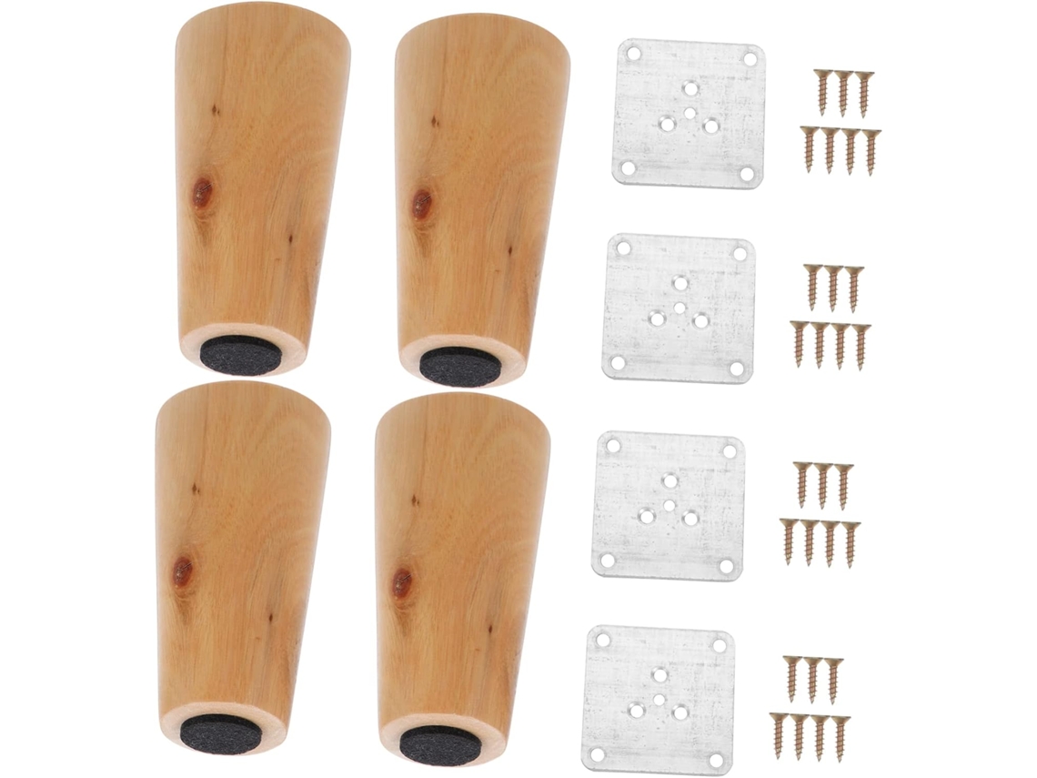 Nuobesty Conjunto De 4 Pés Madeira Maciça Cônicos Para Móveis, Sofá, Cama E Mesa De Centro Fácil Instalação, Duráveis E