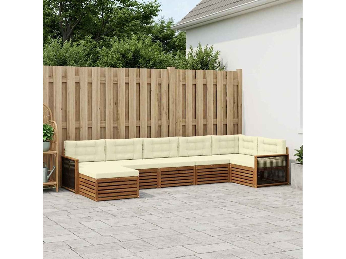 Vidaxl Conjunto De Sofás Para Exterior 7 Pcs Natural E Creme