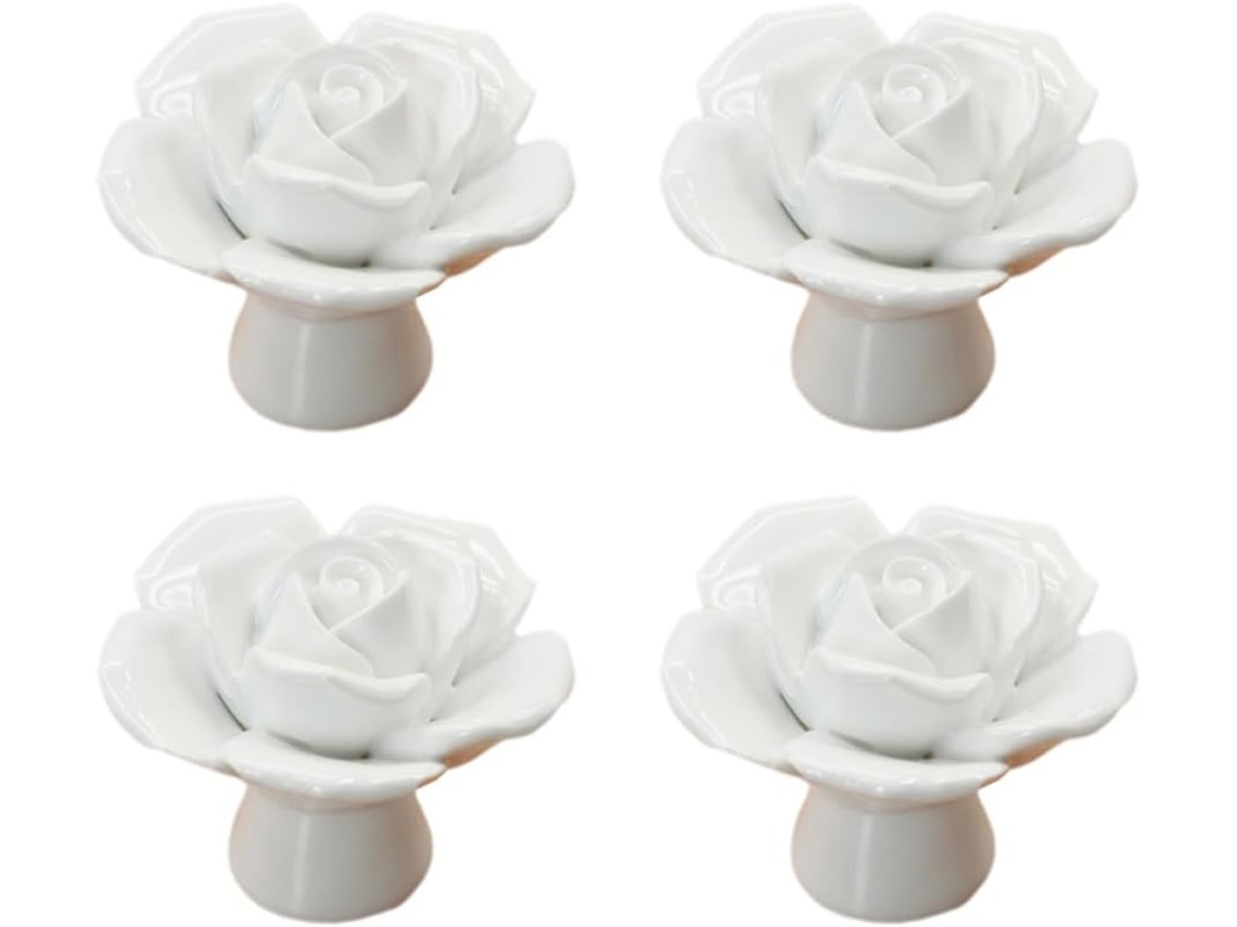 Conjunto De 4 Puxadores De Cerâmica Rosa Para Móveis, Com Detalhes Em Branco, Ideais Para Gavetas E Portas.