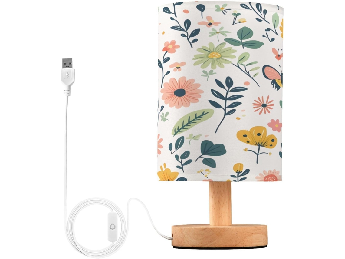 Abajur De Cabeceira Floral Delicado Para Quarto, Com Portas De Carregamento Usb C, Luminária De Mesa Cabeceira