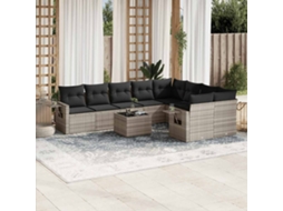 Vidaxl 10 Pcs Conj. Sofás Jardim Com Almofadões Vime Pe Cinzento-claro