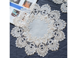 1 Peça (30 X 30 Cm) Toalha De Mesa Vintage Redonda De Algodão E Renda Para