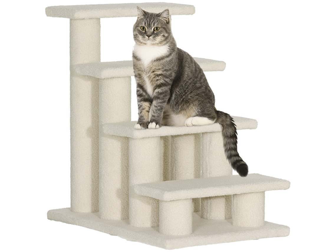 ESCADA para pets com 4 degraus, estofado de lã, 61x41x60cm, creme S/MARCA