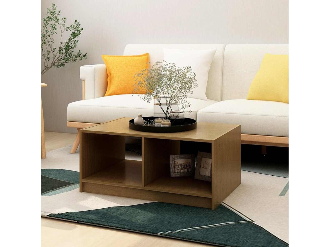 Vidaxl Mesa De Centro 75x50x33,5 Cm Pinho Maciço Castanho Mel