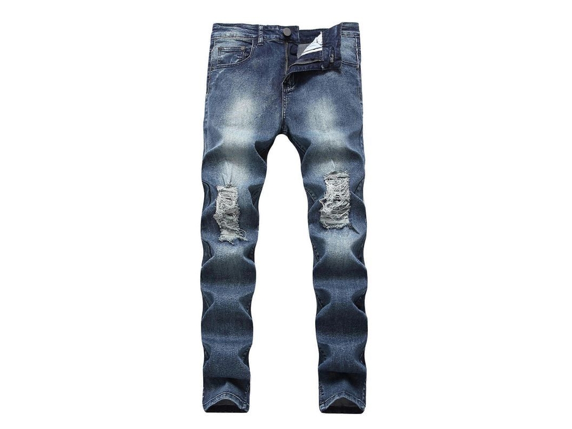 Vaqueros para Hombre Talla 26 42 Elásticos Rotos Clássicos Casuais Azules