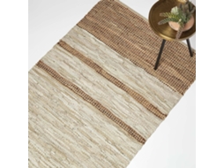 Homescapes Brown Recycled Leather Handwoven Stripe Rug, 90 X 150 Cm