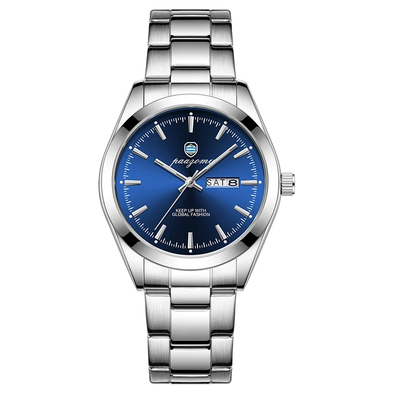 (azul Prateado) Relógio Elegante E À Prova D'água, Luxuoso, Em Aço Inoxidável Com Mecanismo De Quartzo.