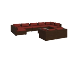 Maison Exclusive - 10 Pcs Conjunto Lounge Jardim C/ Almofadões Vime Pe Castanho