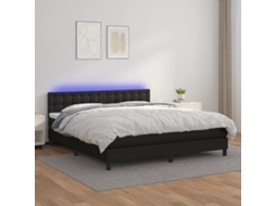 Vidaxl Cama Box Spring C/ Colchão/led 180x200cm Couro Artificial Preto