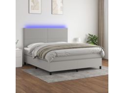 Vidaxl Cama Box Spring C/ Colchão E Led 180x200 Cm Tecido Cinza-claro