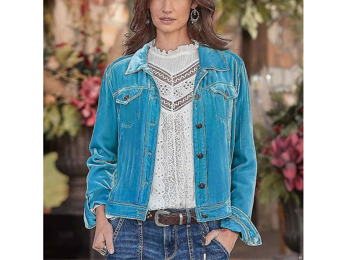 Jaqueta Cargo Feminina De Inverno Quente Com Gola Lapela E Manga Longa - Cor Solida, Estilo Casual E Militar Azul Brilhante