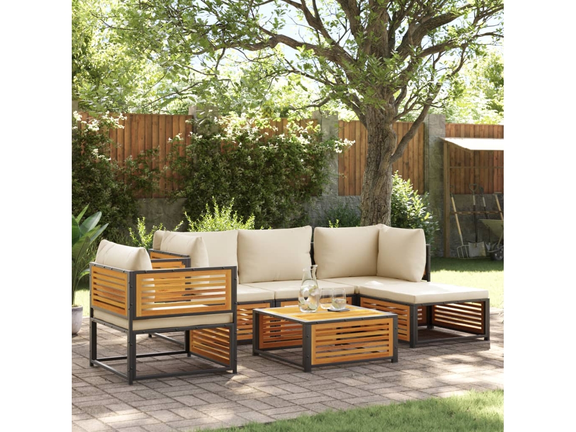 Vidaxl 6 Pcs Conjunto De Sofás De Jardim Com Almofadões Acácia Maciça