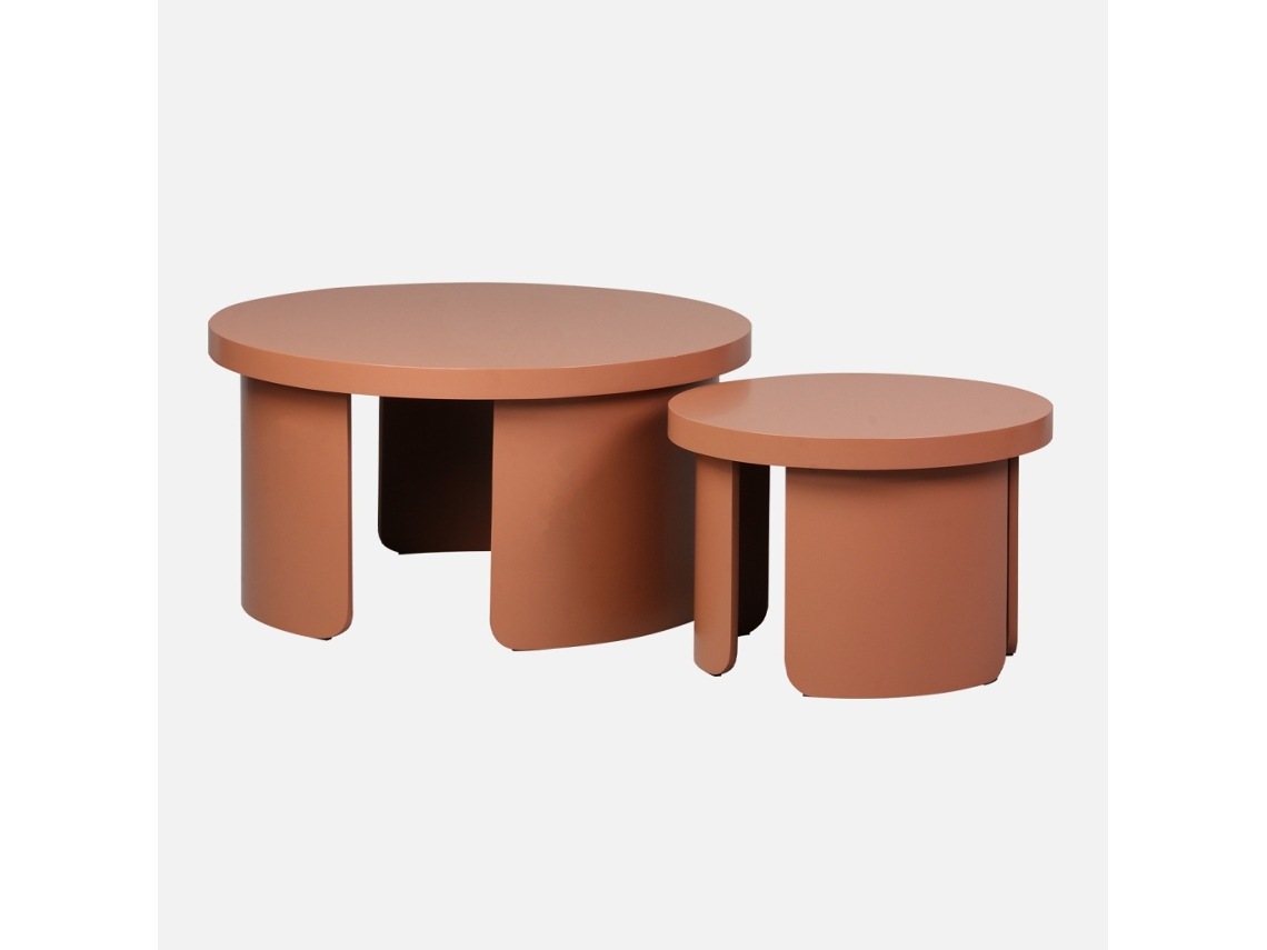 Mesa De Centro Redonda Encaixável, Set De 2, Terracota