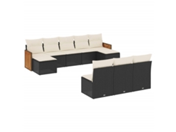 Conjunto de 10 Sofás de Jardim com Almofadões Vime Pe Preto MAISON EXCLUSIVE