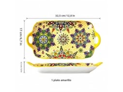 (1 Amarelo) Prato De Jantar Retangular Em Cerâmica Estilo Boêmio Em Formato De Peixe, 32,5 Cm, Próprio Para Aquecimento.