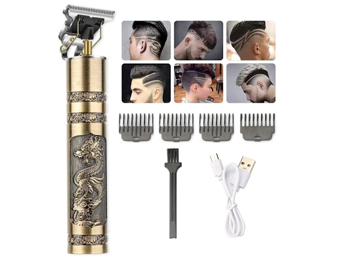 Máquina Cortar Cabelo Elétrica T9 Barbeador Aparar E Dourada