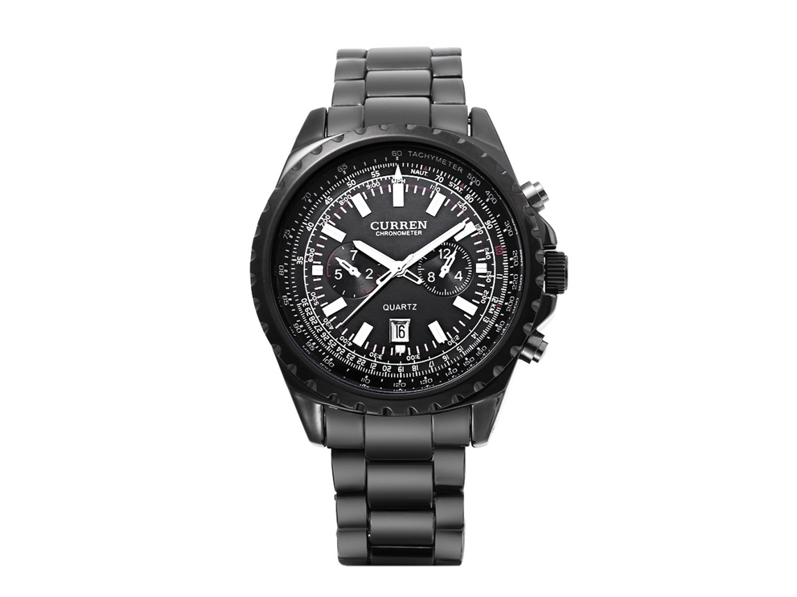 Relógio de pulso masculino Curren, elegante, em aço inoxidável, com mecanismo de quartzo.
