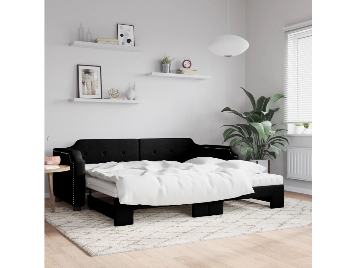 Vidaxl Sofá-cama Com Gavetão E Colchões 90x200 Cm Tecido Preto