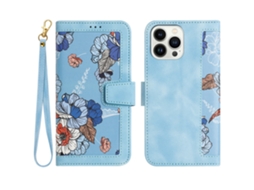 Capa Padrão Flores Para Iphone 15 Pro Max Pele Sintética Com Porta-cartões Multicor