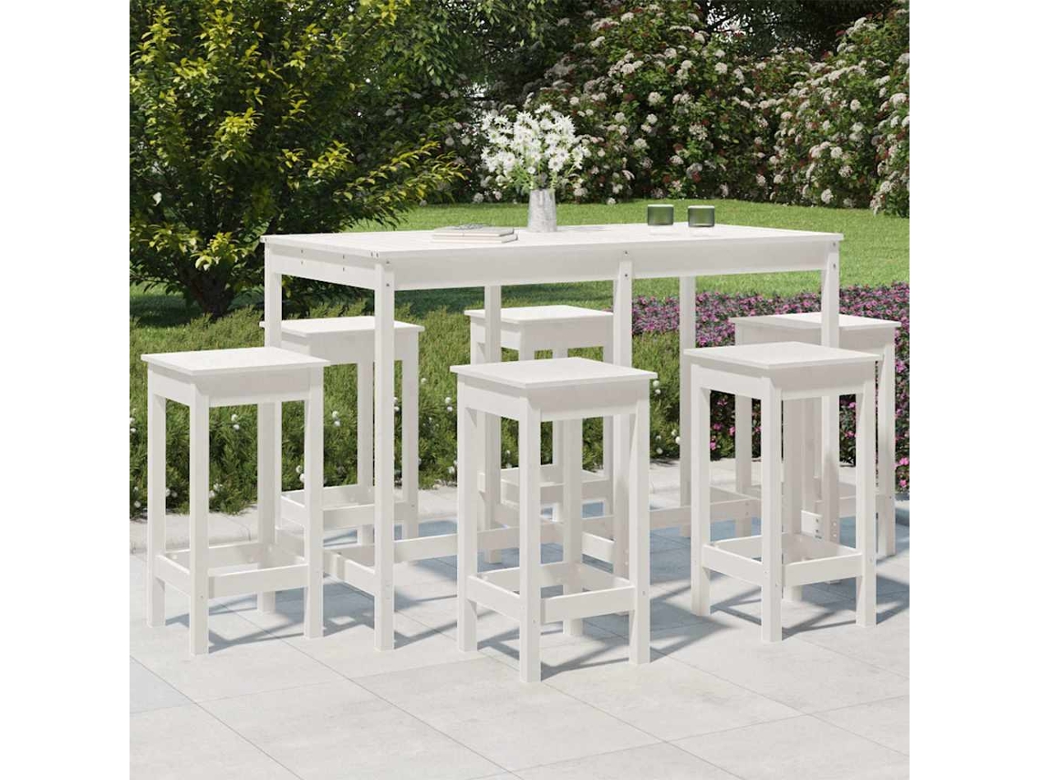 Vidaxl 7 Pcs Conjunto De Bar Para Jardim Pinho Maciço Branco